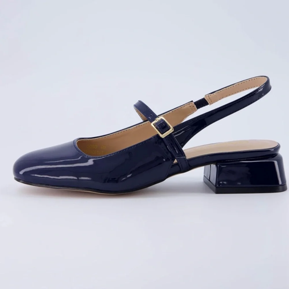 NEW Navy Mary Jane Slingback Heels - Picture 1 of 8